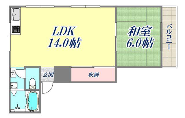 モダンアパートメント神戸宝塚2(1LDK/2階)の間取り写真