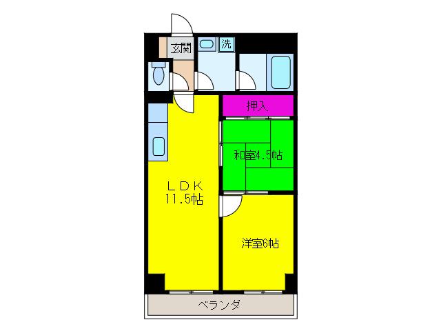 グランジュール岡田浦(2LDK/4階)の間取り写真