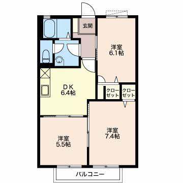サンライズ A棟(3DK/2階)の間取り写真