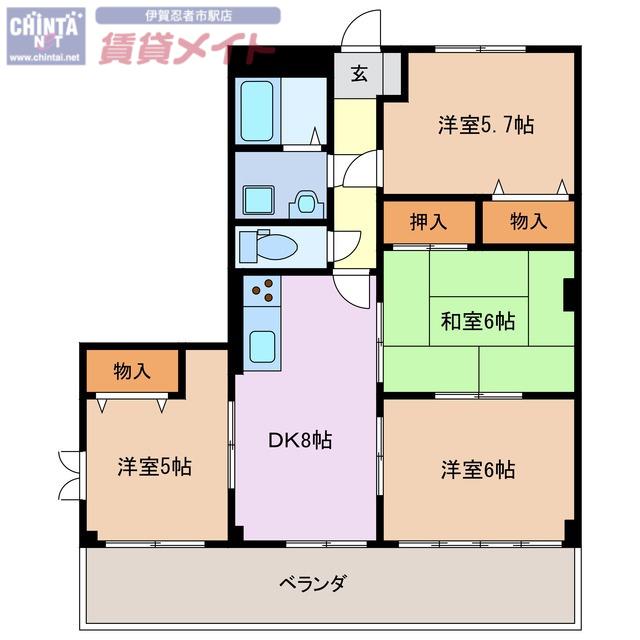 グランディール雅I(4DK/2階)の間取り写真