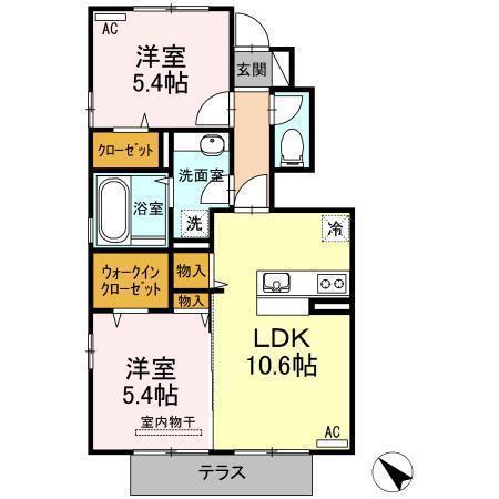 セジュール・アイII B棟(2LDK/1階)の間取り写真