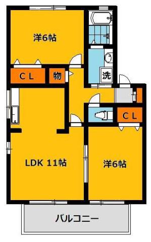 ディアコートA棟(2LDK/1階)の間取り写真