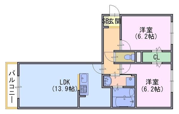 アンリエッタ(2LDK/1階)の間取り写真