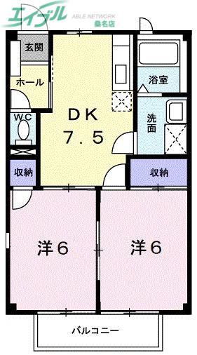 スカイメゾンI(2DK/1階)の間取り写真