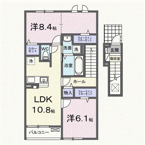 クローリス III(2LDK/2階)の間取り写真