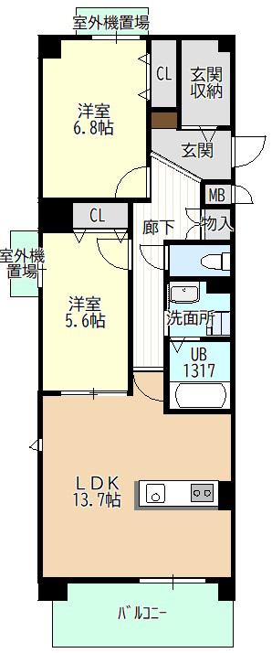 ぺローサ(2LDK/6階)の間取り写真