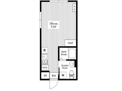 AIR TOWER NISHIAZABUエアータワーニシアザブ(ワンルーム/2階)の間取り写真
