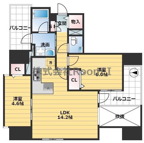 JASPER御堂筋本町(2LDK/2階)の間取り写真