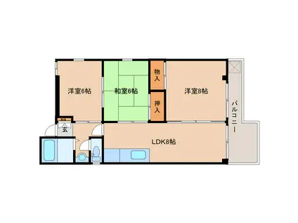 コーポ綿町(3LDK/4階)の間取り写真