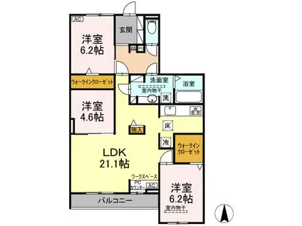 アスティオン イワキ(3LDK/1階)の間取り写真