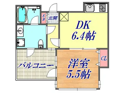 ワコーレ神戸北野セリュックス(1DK/6階)の間取り写真