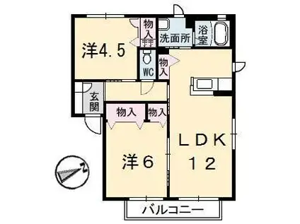 サンビーム串山 E棟(2LDK/2階)の間取り写真