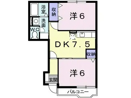 ソレイユ21A(2DK/1階)の間取り写真
