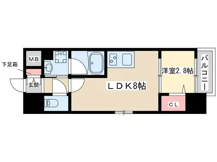 フォーチュニー江坂1(1LDK/3階)の間取り写真