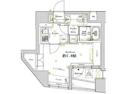 ディアレイシャス東京ベイ潮見(1K/2階)の間取り写真
