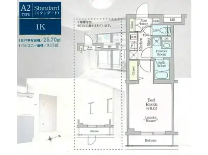 アイル プレミアム西新宿(1K/3階)の間取り写真