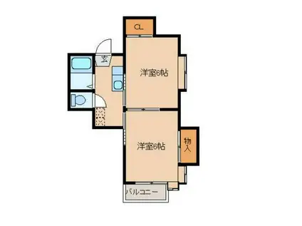 ブルーパレスト鶴ケ谷(2K/2階)の間取り写真