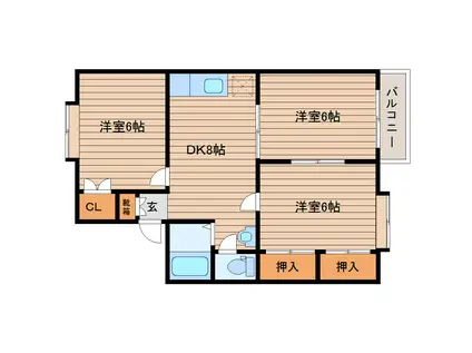 ダフィーネ小松島(3DK/2階)の間取り写真