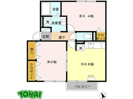 グレースヒル B棟(2DK/2階)の間取り写真