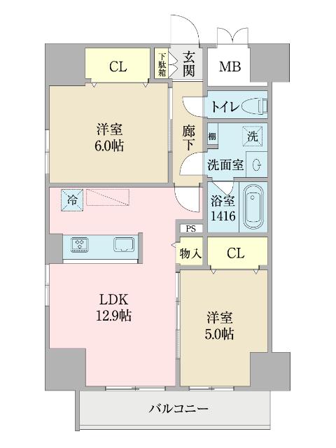 プロシード池下(2LDK/6階)の間取り写真