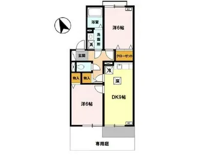 パインズコート(2DK/1階)の間取り写真