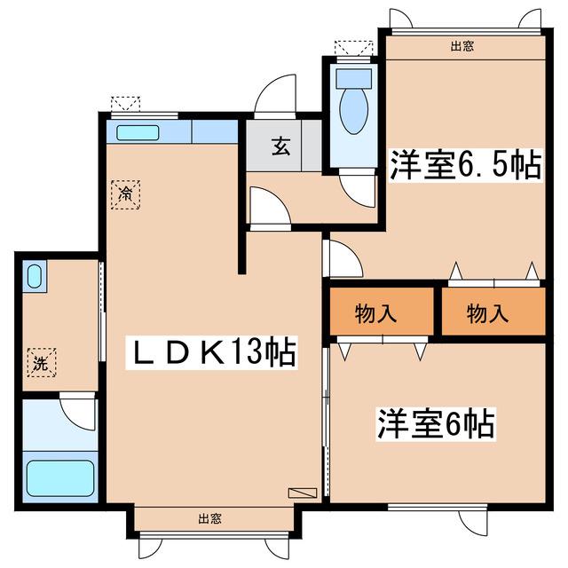 カーサミリオーネ(2LDK/2階)の間取り写真