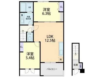 AMABILE(2LDK/2階)の間取り写真