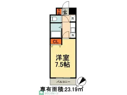 グラススクエア六番館(1K/14階)の間取り写真