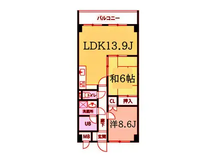 ヒルサイドクラタ(2LDK/2階)の間取り写真