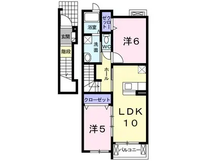オレンジハウス B棟(2LDK/2階)の間取り写真