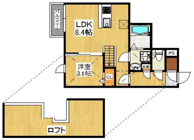 パティオ博多南I(1LDK/2階)の間取り写真