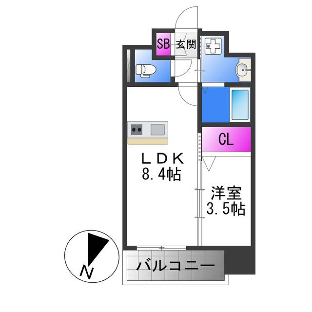 LUXE玉造南(1LDK/7階)の間取り写真