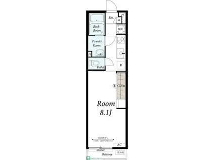 リブリ・H2OII(1K/1階)の間取り写真