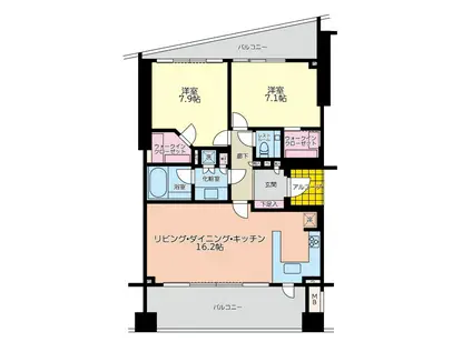 小田急線 成城学園前駅 徒歩5分 4階建 築18年(2LDK/2階)の間取り写真