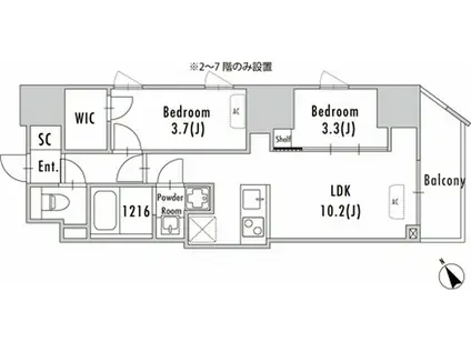 グランパセオ蔵前II(2LDK/3階)の間取り写真