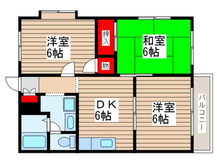 スクウェアーコート(3DK/2階)の間取り写真