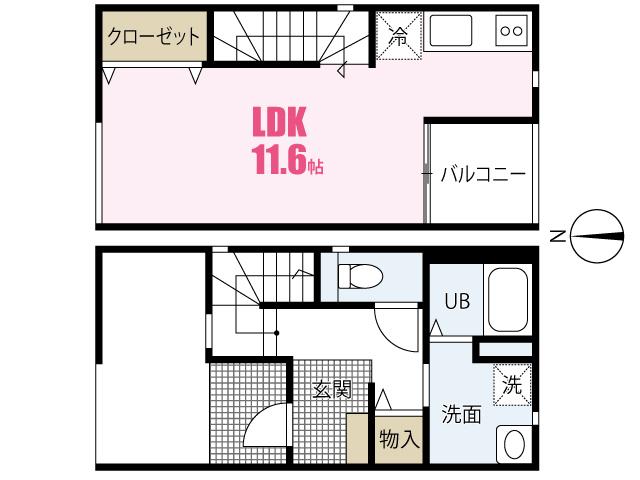 ラヴィーヌ三入B棟(ワンルーム/1階)の間取り写真