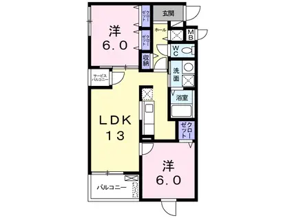 フィオーレ(2LDK/2階)の間取り写真