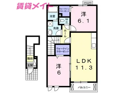 グローヴ・II(2LDK/2階)の間取り写真