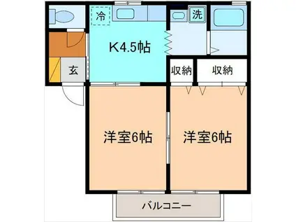 ジョイハウスII(2DK/2階)の間取り写真