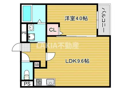 ハルカス今川(1LDK/2階)の間取り写真