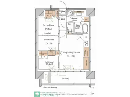 ブランシエスタ木場(2SLDK/3階)の間取り写真