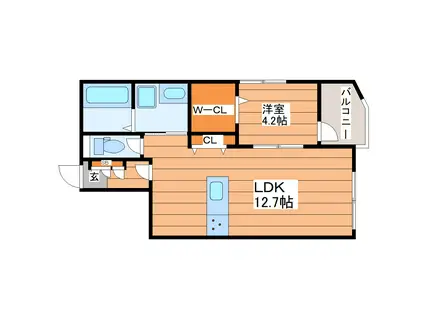 TIME OFF 薬師堂(1LDK/2階)の間取り写真