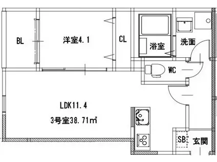 メゾンクレール御領(1LDK/3階)の間取り写真