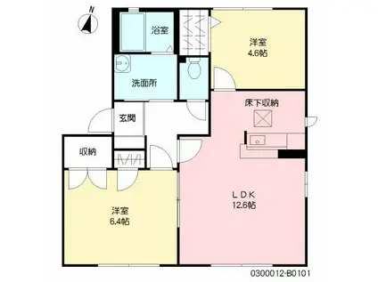 ハーティストN B棟(2LDK/1階)の間取り写真