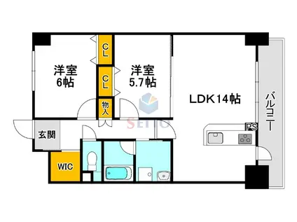 CRYSTAL SUITA TAKAHAMA(2LDK/5階)の間取り写真