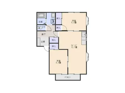 ミューゼSAKAMOTO(2LDK/1階)の間取り写真