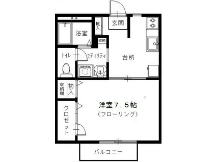 国見ヒルズ二番館(1K/2階)の間取り写真