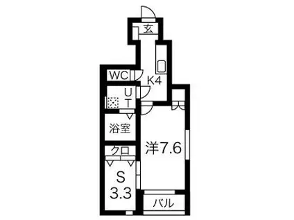 ランシェIII(1SK/1階)の間取り写真