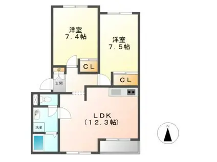 グリーン コーポ セブンズ シルク C・D(2LDK/2階)の間取り写真